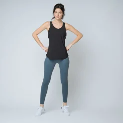 Top de sport bi-matière Femme noir en nylon