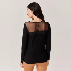 Top détails dentelle noir en viscose