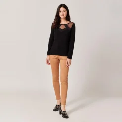 Top détails dentelle noir en viscose