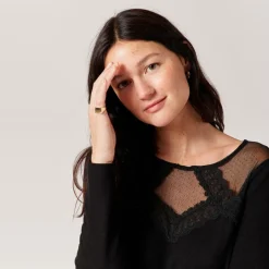 Top détails dentelle noir en viscose