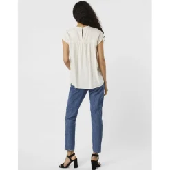 Top fermeture par bouton col carré sans manches blanc en viscose Clara
