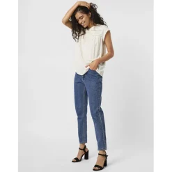Top fermeture par bouton col carré sans manches blanc en viscose Clara