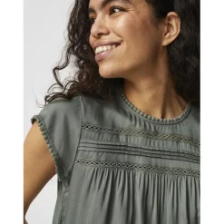 Top fermeture par bouton col carré sans manches vert en viscose Tia