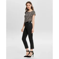 Top Imprimé all over Col rond Manches courtes Fermeture éclair gris beige