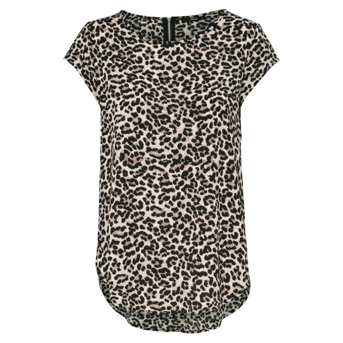 Top Imprimé all over Col rond Manches courtes Fermeture éclair gris beige