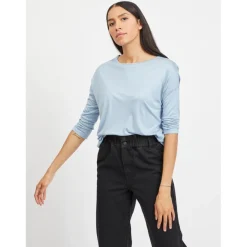 Top manches 3/4 bleu moyen en viscose