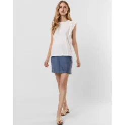 Top manches courtes avec volants - Blanc en coton