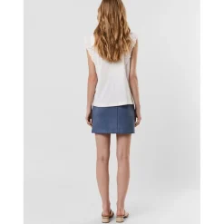 Top manches courtes avec volants - Blanc en coton