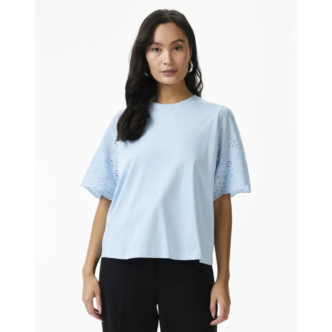 Top manches courtes Turquoise en coton