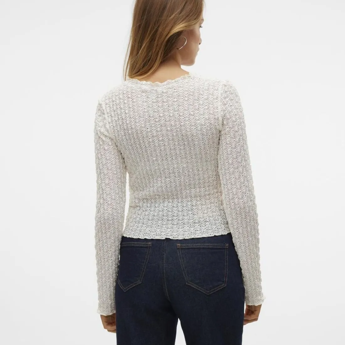 Top manches longues et col rond en polyester recyclé Shelby blanc Zola