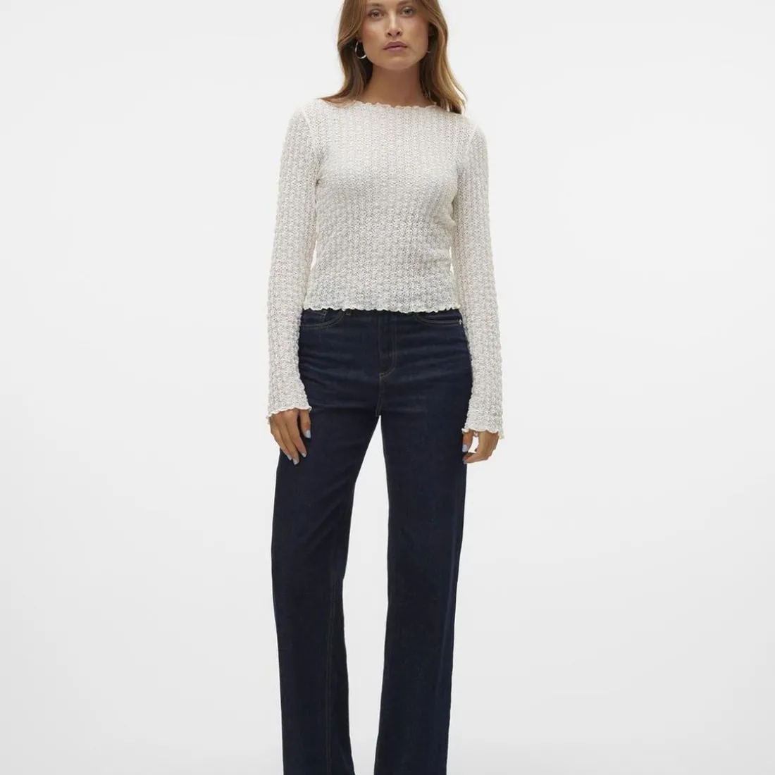 Top manches longues et col rond en polyester recyclé Shelby blanc Zola