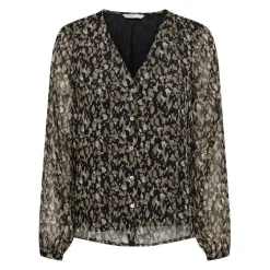 Top poignets boutonnés col en v manches longues noir Gwen