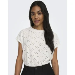Top poignets repliés col rond manches courtes blanc Lena
