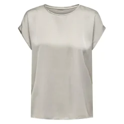 Top poignets repliés col rond manches courtes gris clair Xia