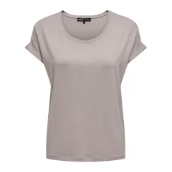 Top poignets repliés col rond manches courtes gris clair en viscose Uma