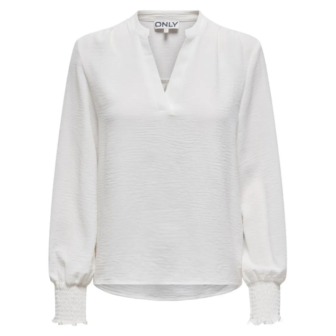 Top poignets smockés col rond manches longues blanc Lena