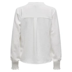 Top poignets smockés col rond manches longues blanc Lena