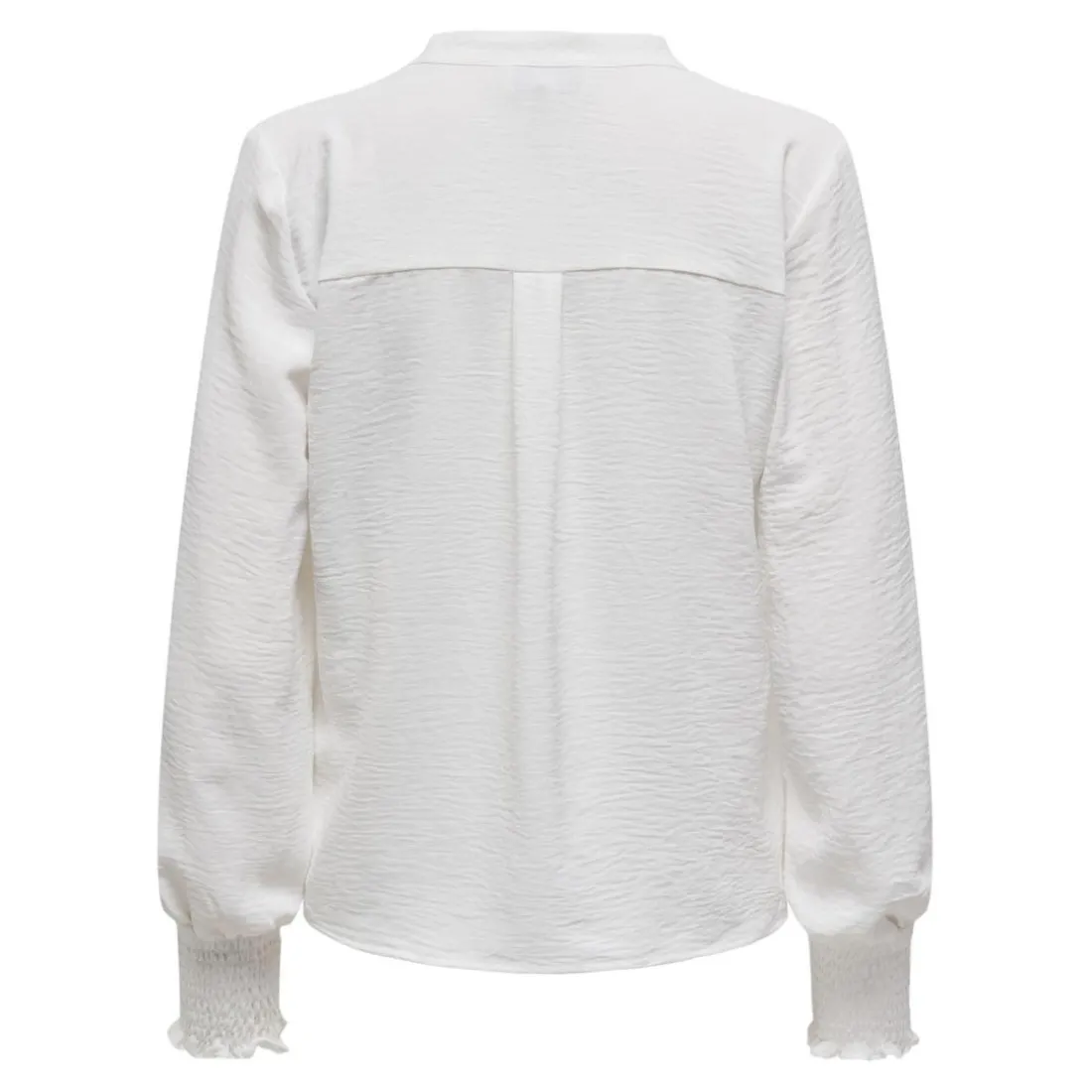 Top poignets smockés col rond manches longues blanc Lena