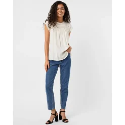 Top Regular Fit Col carré Sans manches blanc en viscose