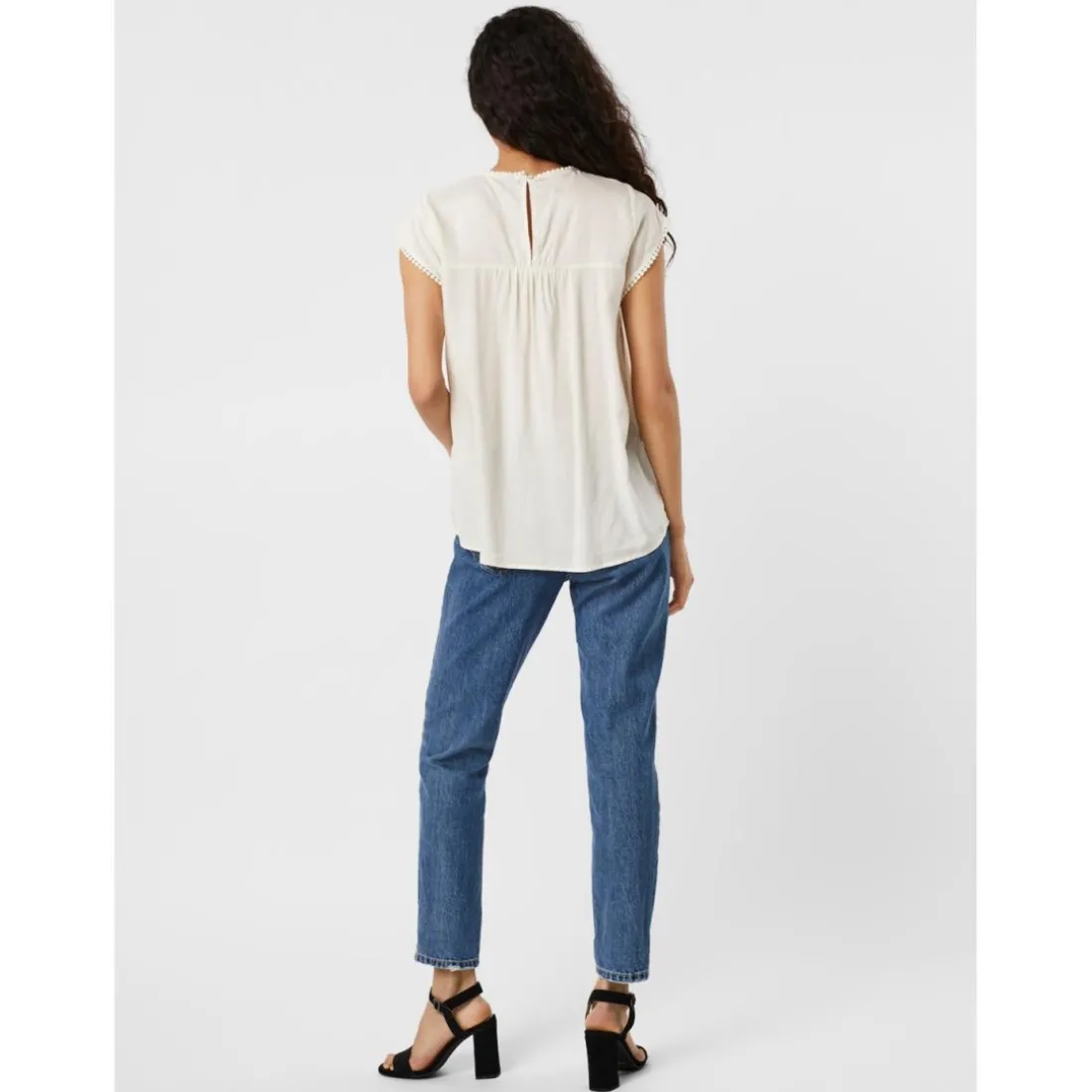 Top Regular Fit Col carré Sans manches blanc en viscose