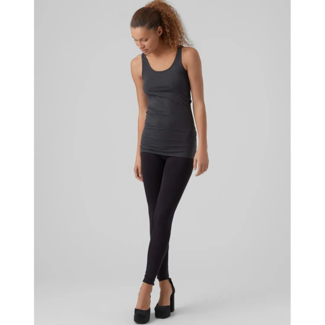 Top Regular Fit Col en U Sans manches Extra long gris Opal