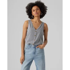 Top Regular Fit Rayures Col en V Sans manches Longueur regular blanc Anya
