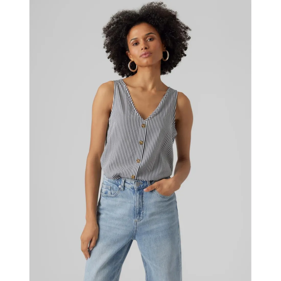 Top Regular Fit Rayures Col en V Sans manches Longueur regular blanc Anya