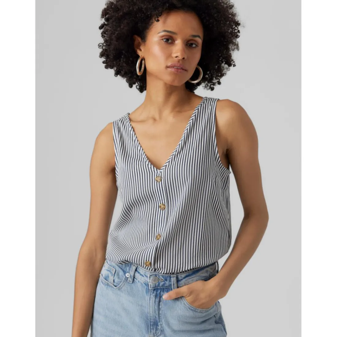 Top Regular Fit Rayures Col en V Sans manches Longueur regular blanc Anya