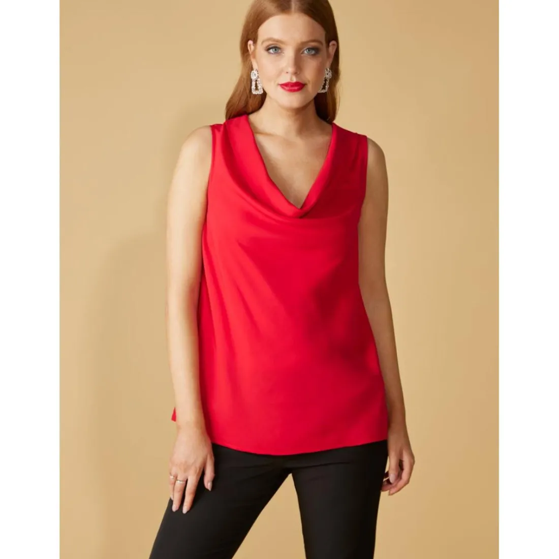 Top sans manches avec encolure drapée rouge