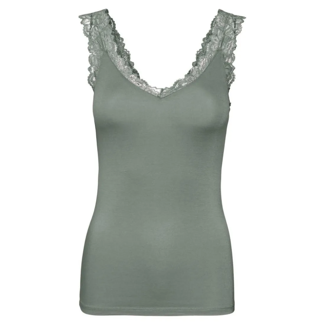 Top Tight Fit Col rond Sans manches Longueur regular vert en viscose