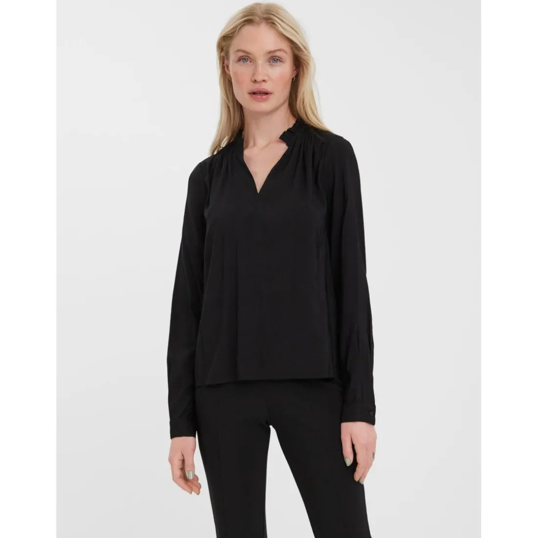 Tops Loose Fit Col en V Manches longues noir