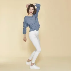 Tregging blanc en twill élastique femme