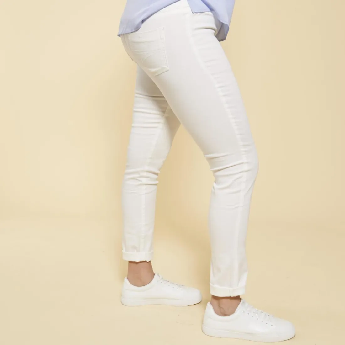 Tregging blanc en twill élastique femme
