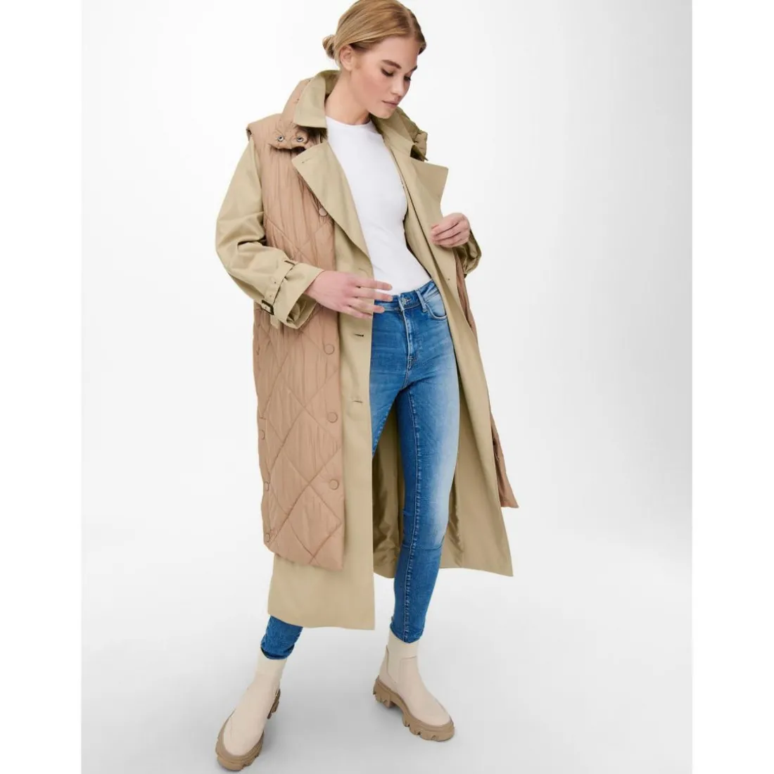 Trench coat Col à revers Ceinture à la taille beige