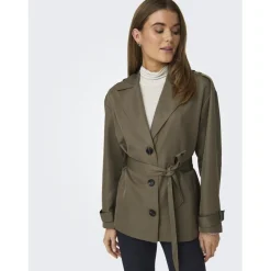 Trench coat court col à revers gris moyen Cate kaki