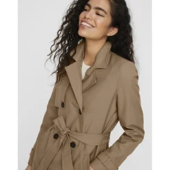 Trench coat fermeture à double boutonnage. fermeture par ceinture col à revers marron Zola