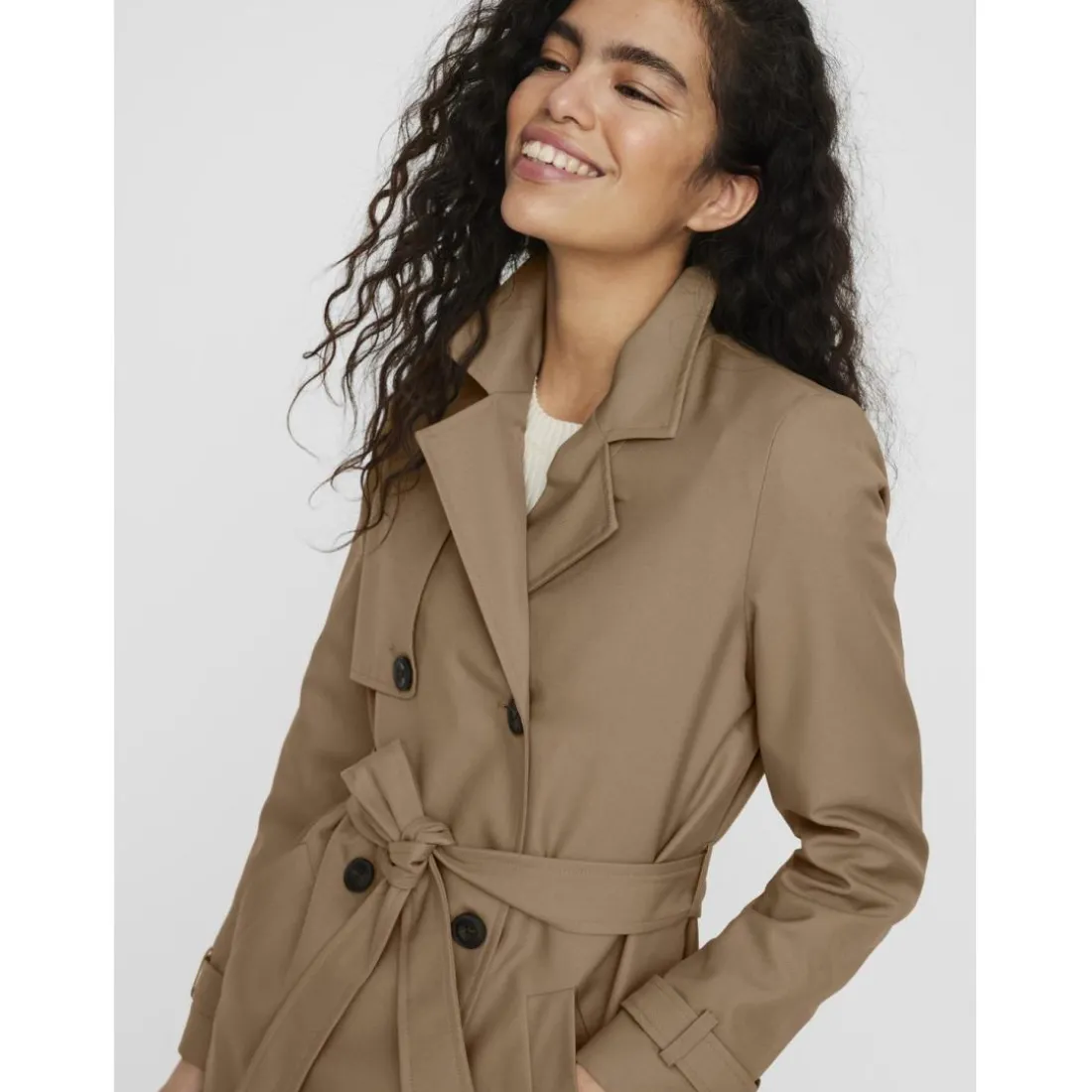 Trench coat fermeture à double boutonnage. fermeture par ceinture col à revers marron Zola