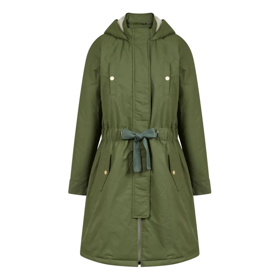 Trench uni noué vert en coton