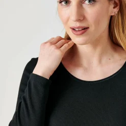 T-shirt à manches longues noir pour femme en coton