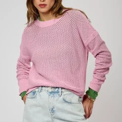 T-shirt ajouré rose Femme LEORE violet en coton