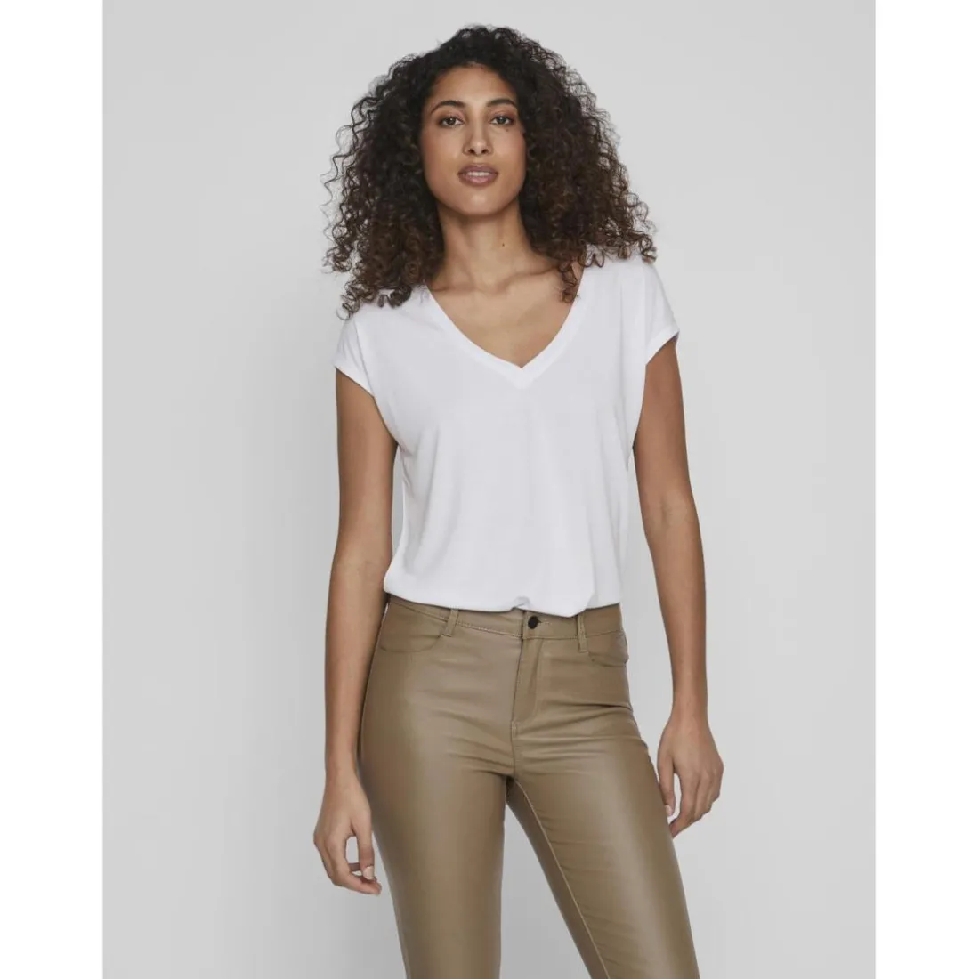 T-shirt col en v manches courtes blanc Amy