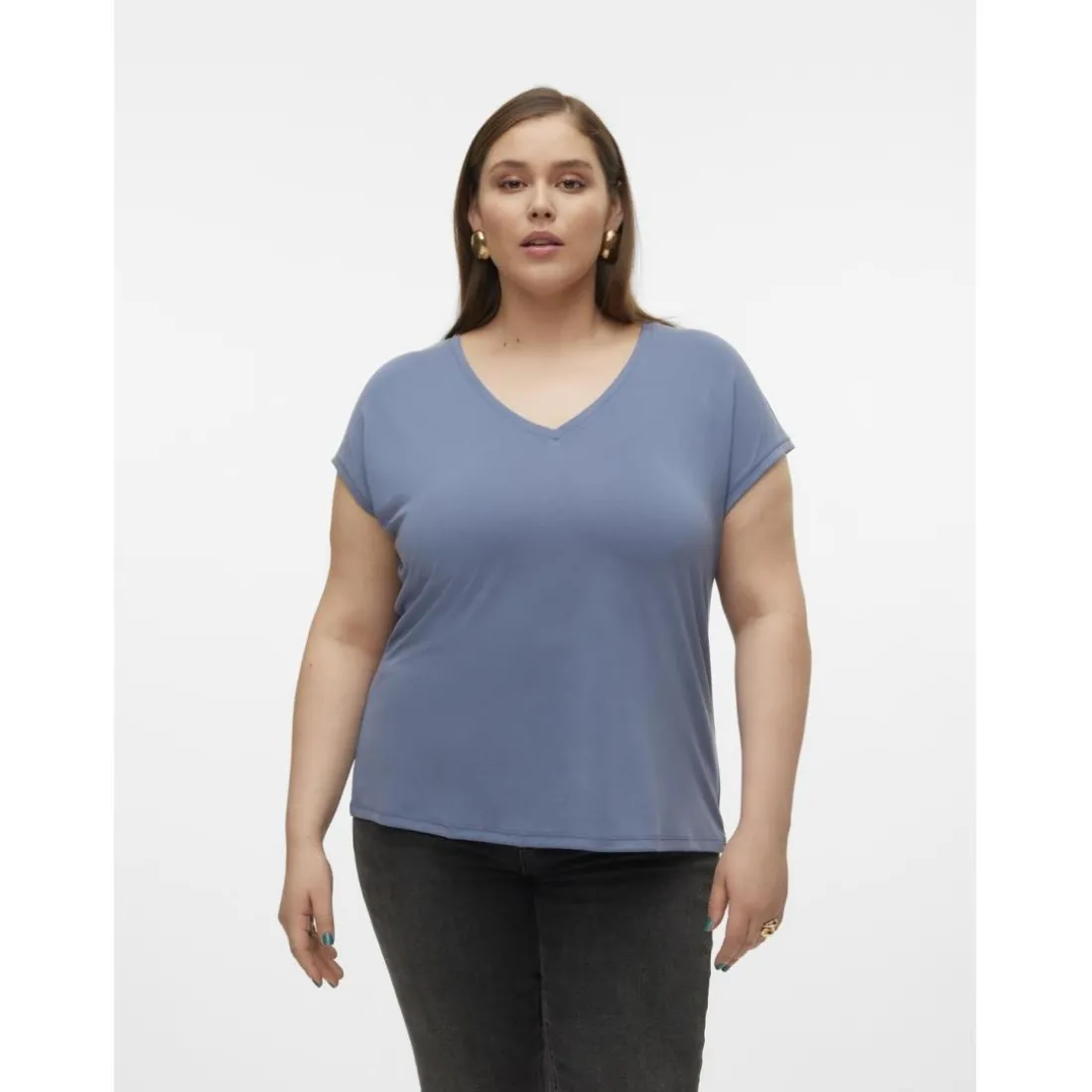 T-shirt col en v manches courtes bleu Sam