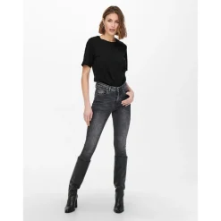 T-shirt Col rond Manches courtes noir en coton Amy