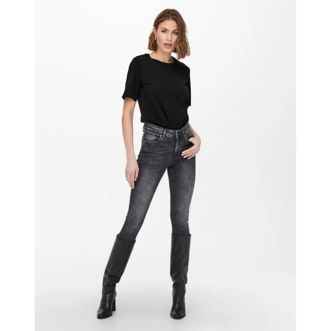 T-shirt Col rond Manches courtes noir en coton Amy