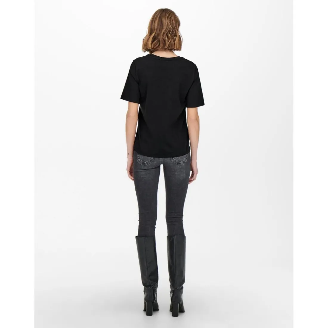 T-shirt Col rond Manches courtes noir en coton Amy