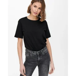 T-shirt Col rond Manches courtes noir en coton Amy