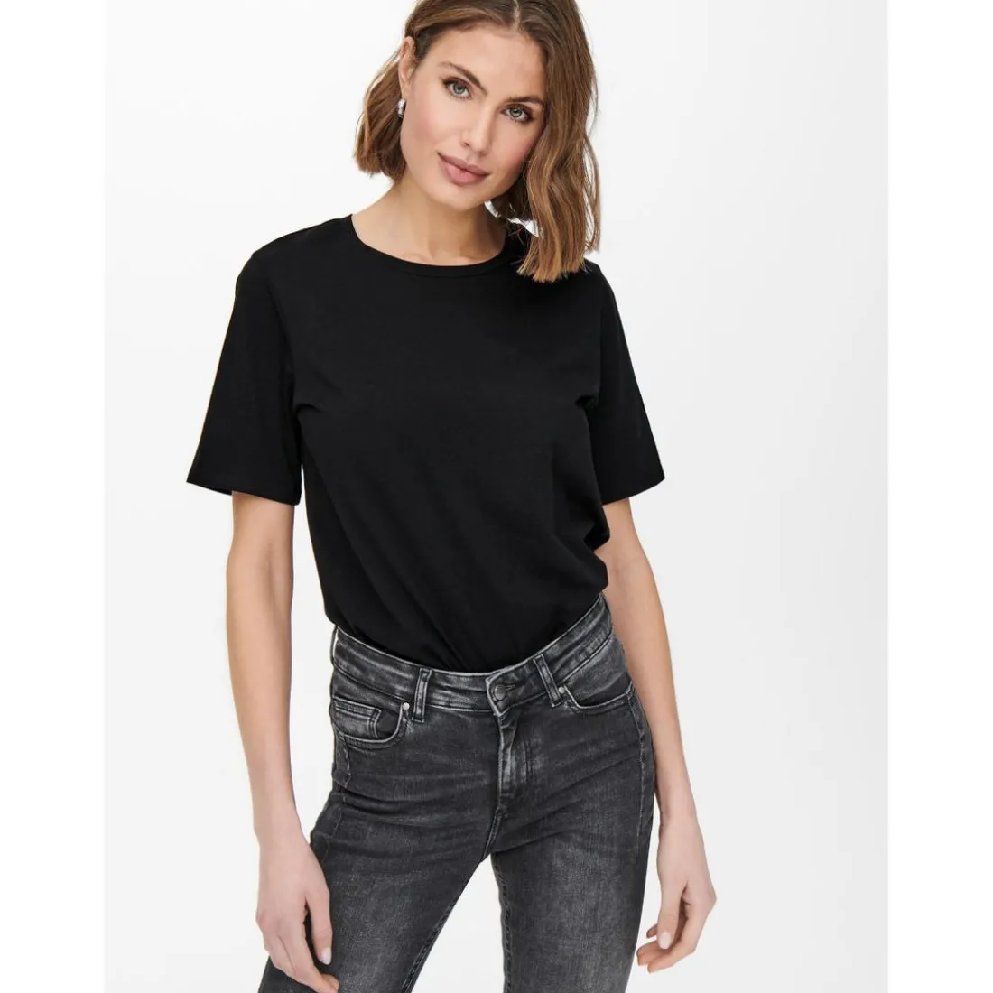 T-shirt Col rond Manches courtes noir en coton Amy