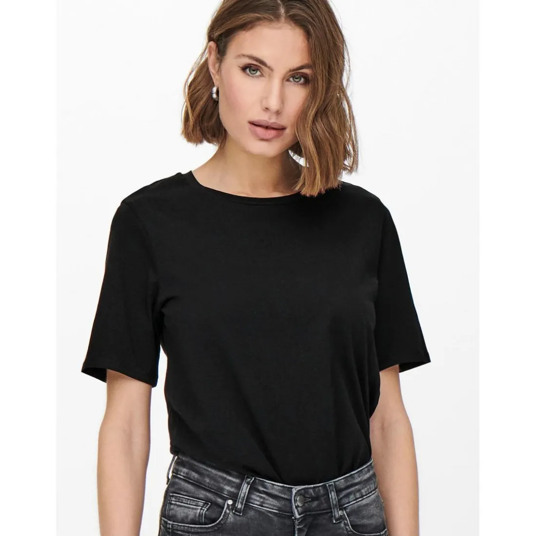 T-shirt Col rond Manches courtes noir en coton Amy