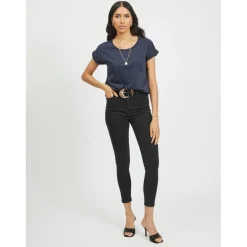 T-shirt col rond manches courtes bleu en coton