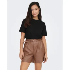 T-shirt Col rond Manches courtes noir en coton Ella